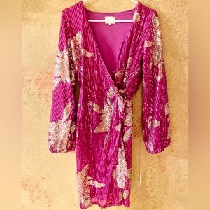 Size medium sequin wrap dress pink & silver New York & Co